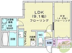 STUDIO中島公園 1LDKの間取図画像