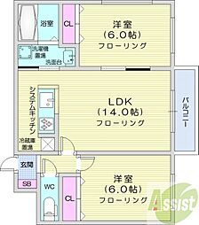 アステローペ北円山 2LDKの間取図画像