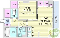 レジデンスカープ札幌 1LDKの間取図画像