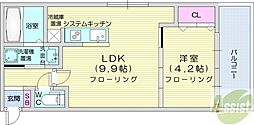 パルクヴィレN21 1LDKの間取図画像