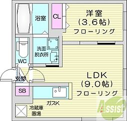 グランディー桑園 1LDKの間取図画像