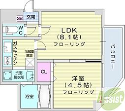 クオーレ円山公園 1LDKの間取図画像