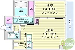 アルファスクエア中島公園 1LDKの間取図画像