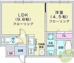 ING南8条 1LDKの間取図画像