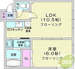 リブレあいの里 1LDKの間取図画像