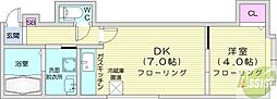 エヴァンス大友公園 1DKの間取図画像