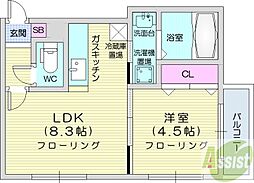 チェスターN23 1LDKの間取図画像