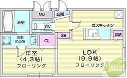 エスパスデュオ 1LDKの間取図画像