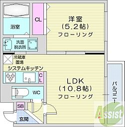 アクアトピアN21 1LDKの間取図画像