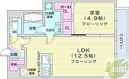 F中の島 1LDKの間取図画像
