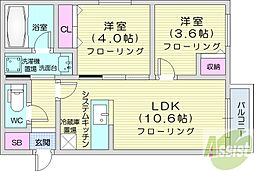 メニーズコート元町北 2LDKの間取図画像