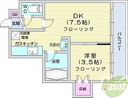 RAFFINATO北12条 1DKの間取図画像