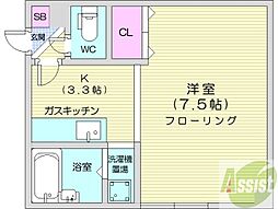 パラシオンN29 1Kの間取図画像