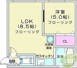 コアーライズ弐番館 1LDKの間取図画像
