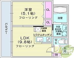 セブンスコートN14 1LDKの間取図画像