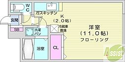 ルーベン・クラッセ 1Kの間取図画像