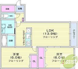 プリリア北32条 2LDKの間取図画像