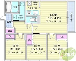 ZABO HILLS HASSAMU 3LDKの間取図画像
