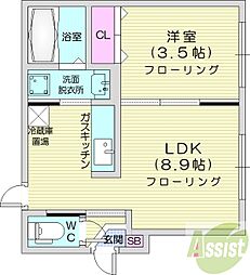 グランディー桑園 1LDKの間取図画像