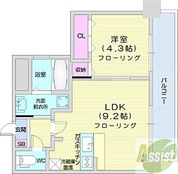ロイスガーデン山鼻 1LDKの間取図画像
