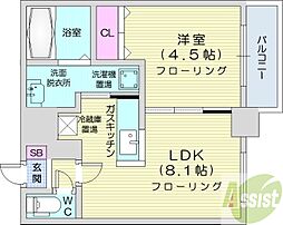 レジディア北二条イースト3 1LDKの間取図画像