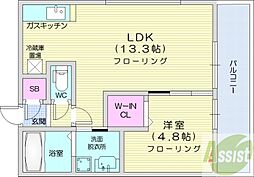 グランドサクセス中島公園 1LDKの間取図画像