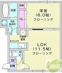 グランメールマルミチ 1LDKの間取図画像