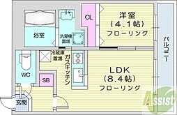 グランカーサ南6条 1LDKの間取図画像