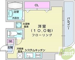 メゾンクレスト円山公園 ワンルームの間取図画像