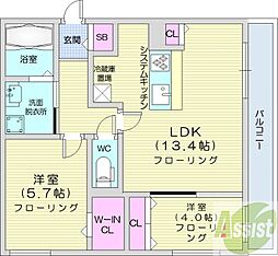 札幌市西区八軒一条西1丁目マンション 2LDKの間取図画像
