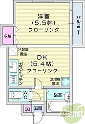 プレサント南2西19 1DKの間取図画像
