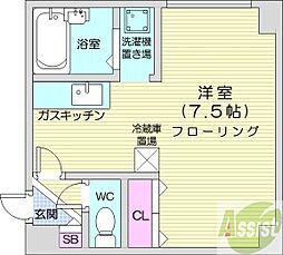 パラシオンN29 1Kの間取図画像