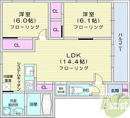 グランメールカーム 2LDKの間取図画像
