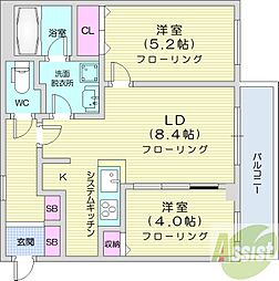 クラッセ札幌シティアクシアサウステラス 2LDKの間取図画像