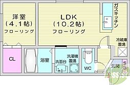 アルーア北大前 1LDKの間取図画像