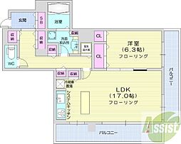 リビオ中島公園アルファタワー 1LDKの間取図画像