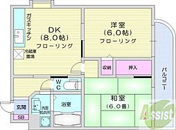 アヴァンティイン伏見 2DKの間取図画像