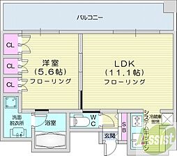 ラフィネタワー札幌南3条 1LDKの間取図画像