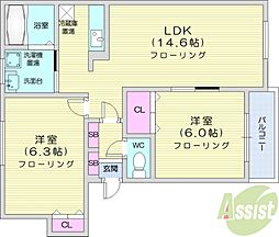 ウィスタリア2 2LDKの間取図画像
