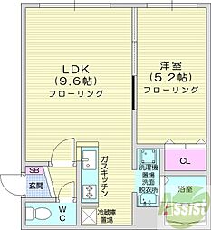 ベルメゾン北20 1LDKの間取図画像