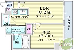 プライヴェル山鼻壱番館 1LDKの間取図画像