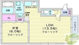 ボナールN18 1LDKの間取図画像