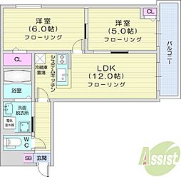 AXIS-FA苗穂 2LDKの間取図画像