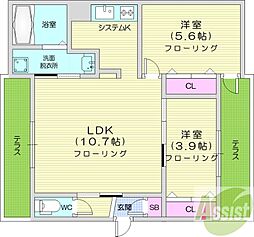仮)南郷通14丁目北 MS 2LDKの間取図画像