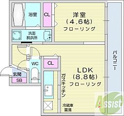 札幌レジデンス近代美術館 1LDKの間取図画像