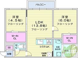 札幌市中央区南十六条西5丁目マンション 2LDKの間取図画像