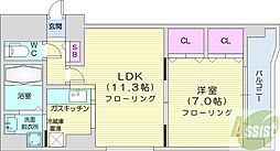 デュアンジュ北円山 1LDKの間取図画像