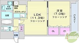 デュアンジュ北円山 1LDKの間取図画像