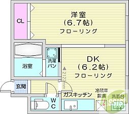 セントラル6 1DKの間取図画像
