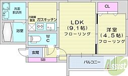 クレエル大通 1LDKの間取図画像